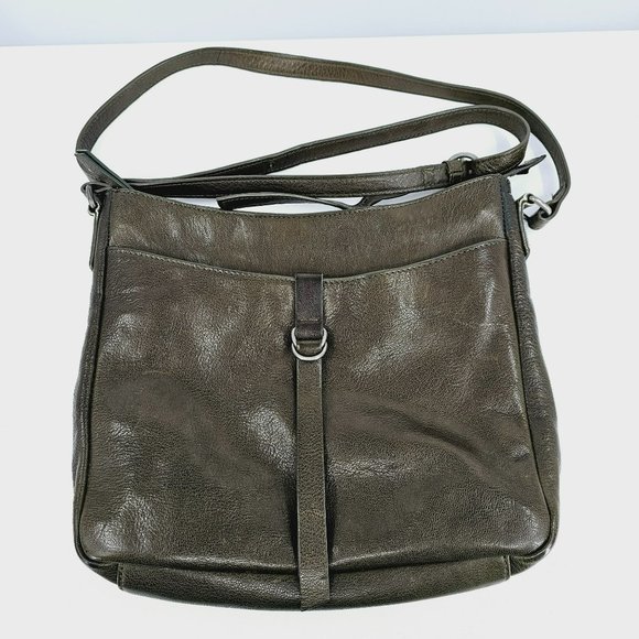 Lucky Brand Moxa Crossbody Bag Dark Moss Green Leather Zip Snap Inside Pockets - Picture 1 of 14